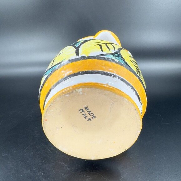Italian Pottery Vase With Handles Hand Painted Yellow Leafs Lemons Marked Italy - Picture 11 of 15